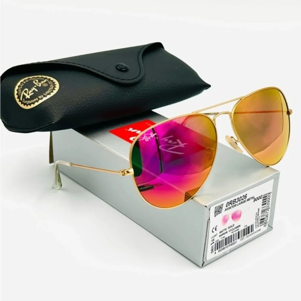 Ray-Ban Aviator Sunglasses RB3026 62-14mm Gold frame/Cyclamen Pink Flash 201 - Picture 1 of 10